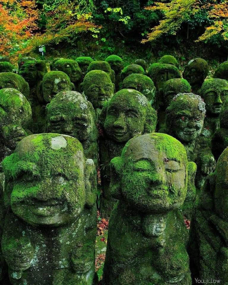 The coolest temple in Kyoto. 1200 stone sculptures of rakan, Buddha’s disciples, all with different facial expressions and poses