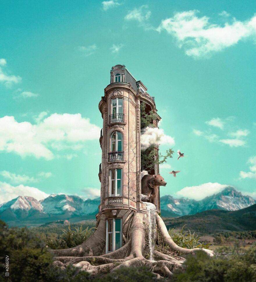 French Artist Zak Eazy Creates Magical And Surreal Images From Architecture And Fragments Of Nature (37 Pics)