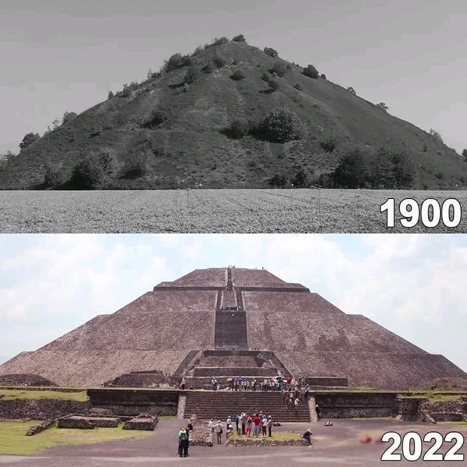 Teotihuacan Pyramid  Mexico City, 1900 vs 2022.