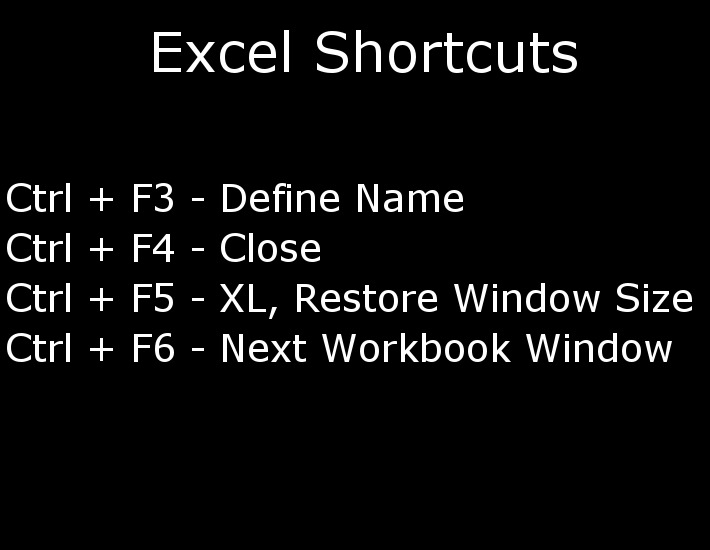 windows excel shortcut keys