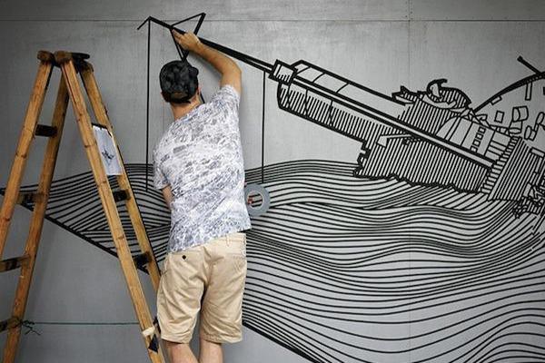 Artist creates amazing street art using tape (20 Photos)